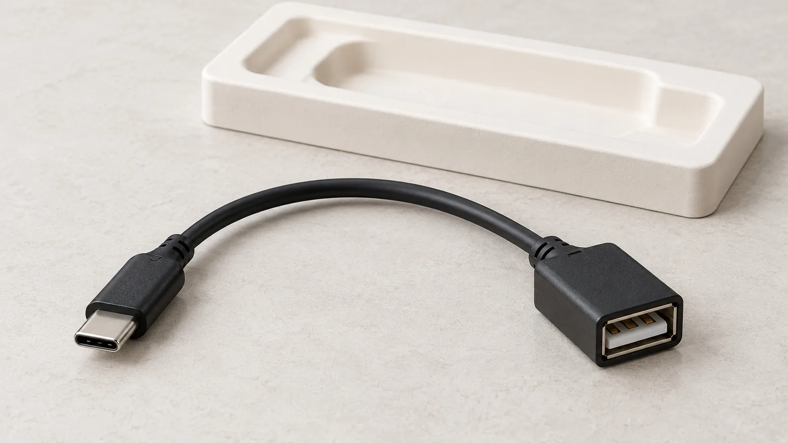 중립 검사 표면에 양쪽 커넥터 끝이 보이는 일반 USB 어댑터 케이블